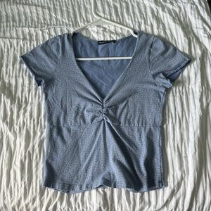 Brandy Melville Blue Ruched V-Neck Blouse